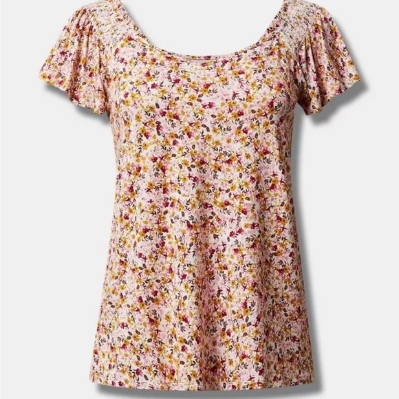 TORRID Super Soft Smocked Flutter Sleeve Flroal Top - Picture 5 of 7